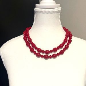 Red Graduated Beads 40 Inch Necklace Xmas Thanksgiving Party Fashion Jewelry